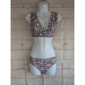 Decree Women's Bikini Swim Top Size Sm& Bottom Sz XS Swimwear Plaid/Floral
